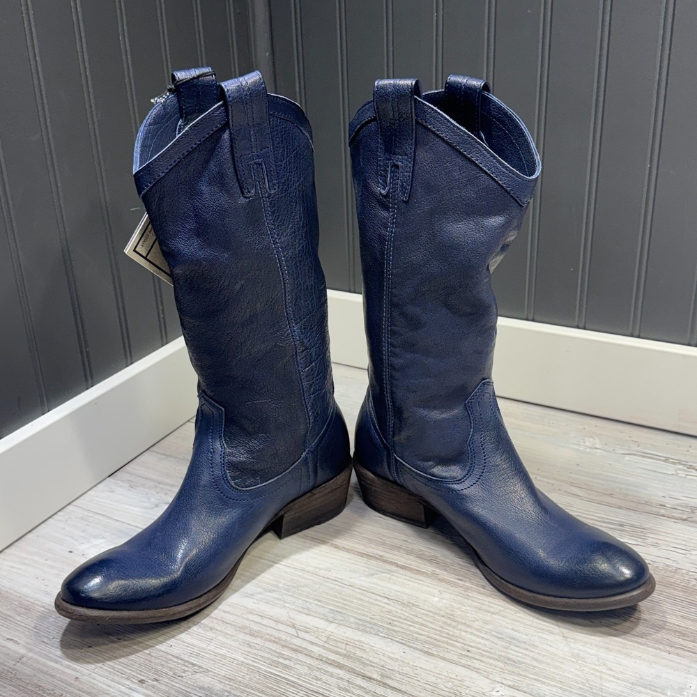 Frye Carson Tab Tall Boots Women's Size 7.5B Blue Leather Riding Boots Mexico - Picture 7 of 10